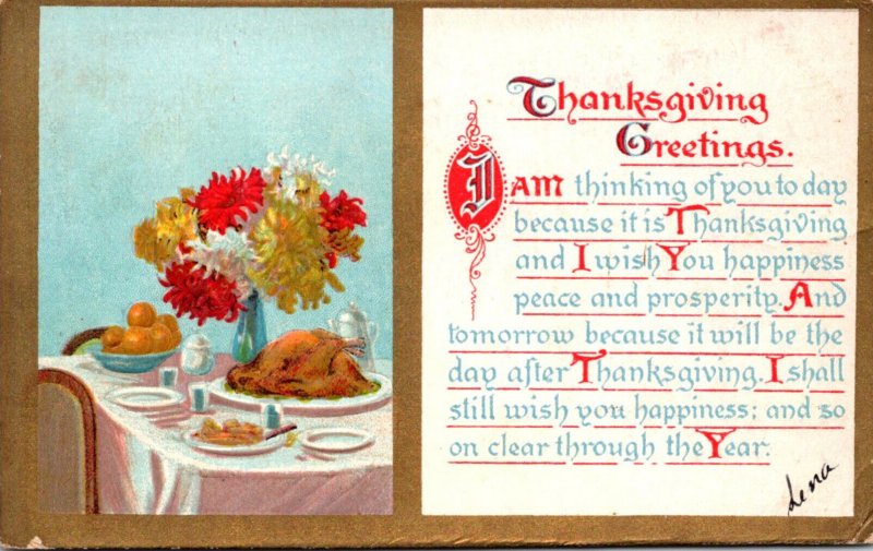 Thanksgiving Greetings With Table Set With Food