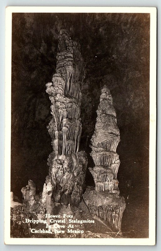 1930s CARLSBAD NEW MEXICO CAVERN FLOWER POTS STALAGMITES RPPC POSTCARD P1290