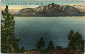 1930s LAKE TAHOE CALIFORNIA NEVADA MT TALLAC CROSS OF SNOW LINEN POSTCARD 42-194