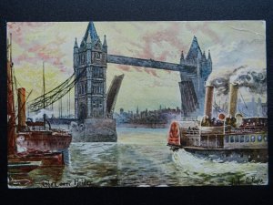 London THE TOWER BRIDGE Paddle Steamer c1906 Postcard by Artist Arthur C. Payne