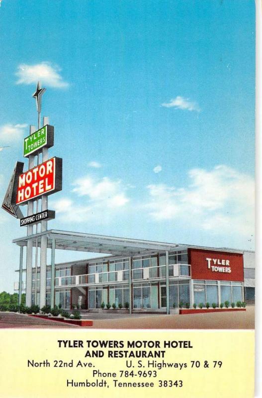 Humboldt Tennessee Tyler Towers Motor Hotel Street View Vintage Postcard K39213