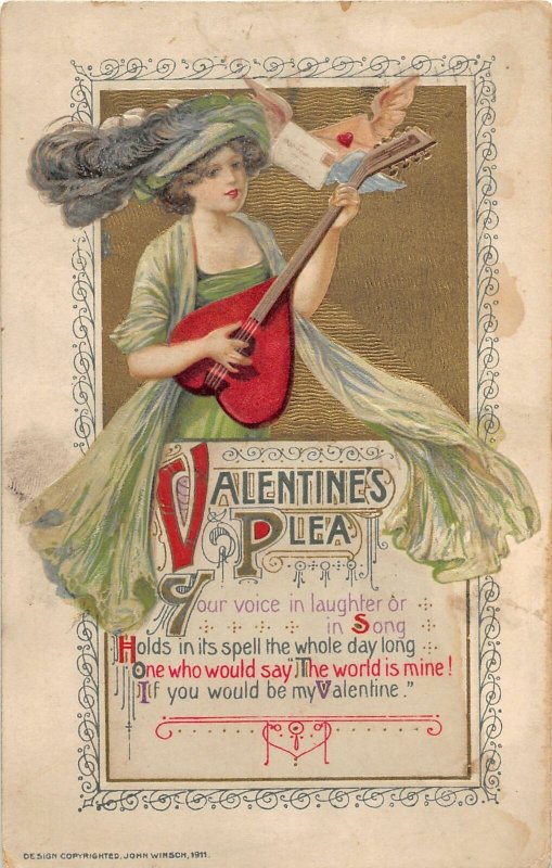 F78/ Valentine's Day Love Holiday Postcard c1910 John Winsch Signed 25