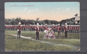 BERMUDA, PRESENTATION OF COLOURS, TROOPS, SOLDIERS, c1910 ppc., unused.