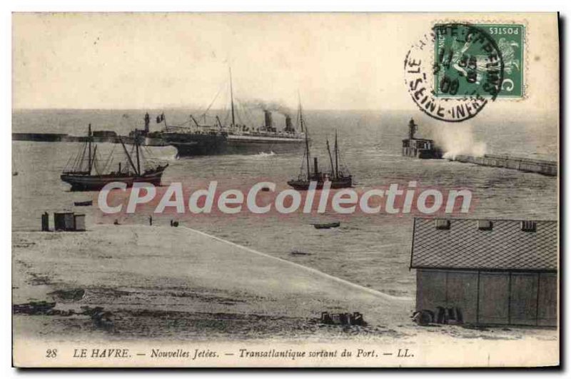 Old Postcard Le Havre New Transatlantic thrown out of the Port