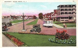 Vintage Postcard 1936 Broadway Ocean Grove Streetlight Cars Road New Jersey N.J.