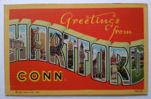 Greetings From Hartford Connecticut Postcard Large Big Letter Curt Teich Unused