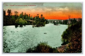 Sunset on Spokane River Spokane Washington WA UNP DB Postcard T1