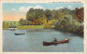 Alliance Ohio 1920-30s Postcard Lake At Country Club Canoe