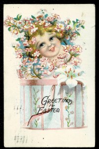 Pretty girl Easter Greetings - 1921 - some tack holes