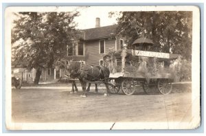 First Cleaner Parade Float Postcard RPPC Photo Horse Wagon Scene Street c1910's