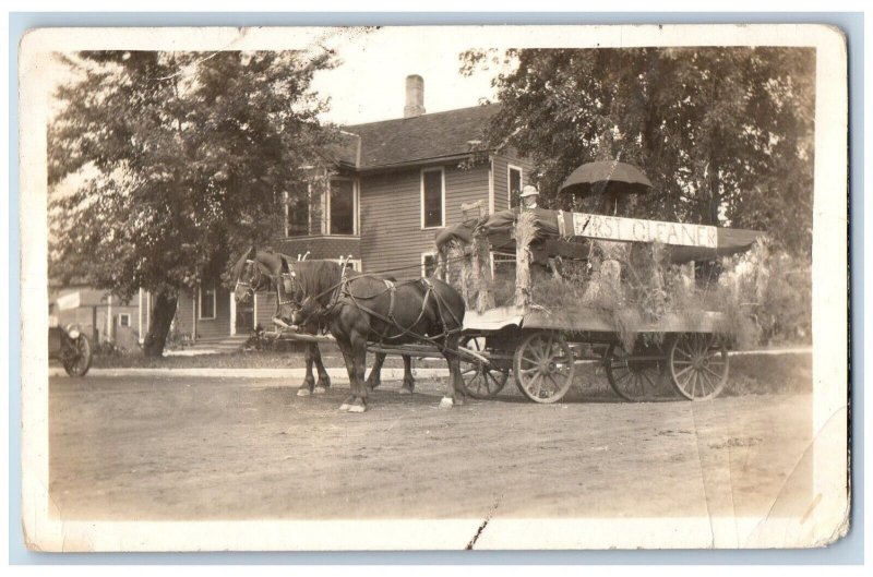 First Cleaner Parade Float Postcard RPPC Photo Horse Wagon Scene Street c1910's