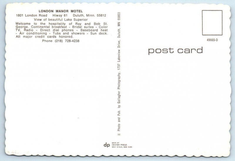 DULUTH, Minnesota MN ~ Roadside LONDON MANOR MOTEL c1970s  4x6 Postcard