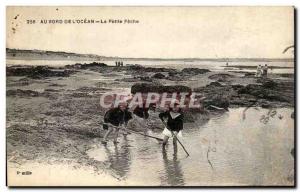 Old Postcard Au Bord De L Ocean Fishing Little Children