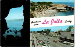 LA JOLLA, California CA  Multi View Street Scene 1966 Cancel 1950s Cars Postcard