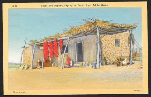 Chili Pepper Drying In Front Of Adobe Home Arizona Unused c1934