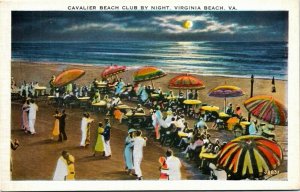 Postcard VA Virginia Beach Cavalier Beach Club by Night People Dancing 1930s H25