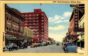 North Broadway Billings Montana Postcard Woolworth Flor Rocks Elite Shop Cars