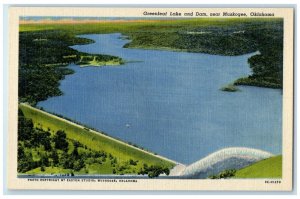 c1940 Aerial View Greenleaf Lake Dam Muskogee Oklahoma Antique Vintage Postcard