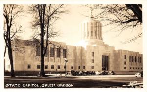 Salem Oregon~State Capitol Building~1930-40s Cars Parked in Front~Real Photo Pc