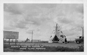 Grand Island NE Jerome's Native Americans Teepee, US 30 real photo postcard.