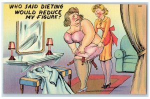 c1930's Fat Woman Who Said Dieting Would Reduce My Figure Vintage Postcard