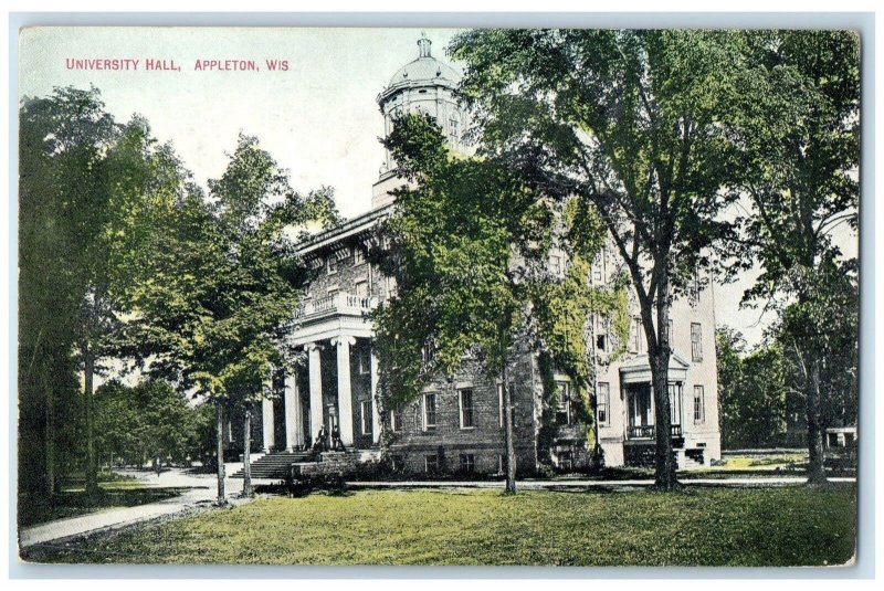 c1910's University Hall Building Road Students Steps Appleton Wisconsin Postcard