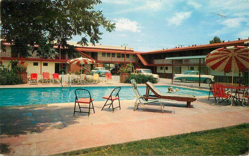 1960 El Patio Motel Swimming Pool San Angelo Texas Hannau Postcard