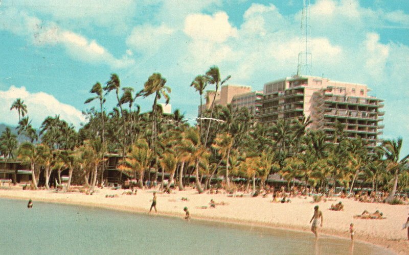 Vintage Postcard 1969 Hilton Hawaiian Village Sunny Adventure Evening Magic HI