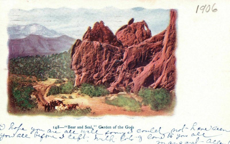 Vintage Postcard 1906 Bear and Seal Garden of the Gods Colorado Springs CO