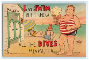 I Can't Swim But I Know All The Dives Miami Cartoon FL Florida Postcard (O22)