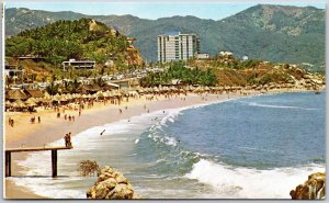 Playa Condesa Acapulco Mexico Beach Hotel Presidente in Background Postcard