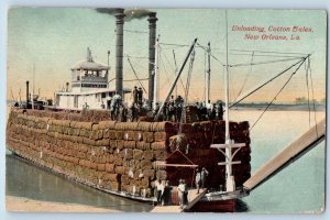 New Orleans Louisiana LA Postcard Unloading Cotton Bales Exterior c1911 Vintage