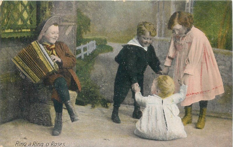 Lot 4 british vintage postcards children playing scenes happy days puppy dog pet