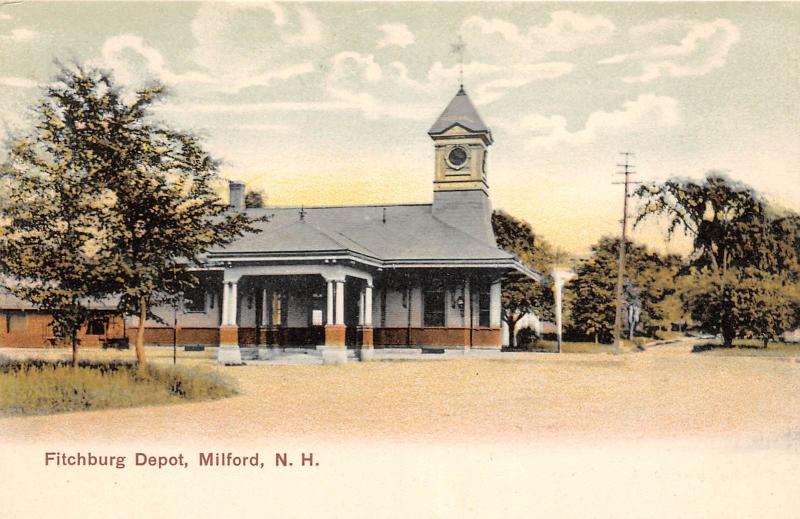 E8/ Milford New Hampshire Postcard c1910 Fitchburg Railroad Depot Station 18