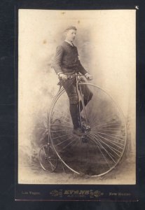 REAL PHOTO LAS VEGAS NEW MEXICO HIGH WHEEL BICYCLE CABINET CARD COPY