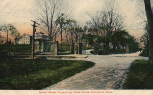 Vintage Postcard 1908 United States Arsenal & State Street Springfield Mass. MA