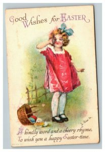 Vintage 1910's Wolf Publishing Easter Postcard Girl Crying Basket Colored Eggs