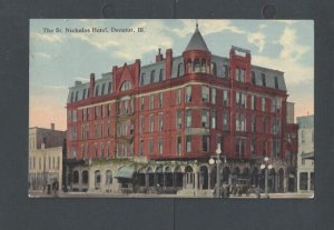 1915 Post Card Photovue Decatur IL St Nicholas Hotel Built In 1855