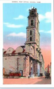 HAVANA, CUBA     GENERAL  POST  OFFICE   c1930s   Linen     Postcard