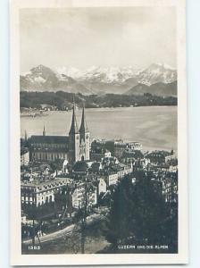 old rppc AERIAL VIEW OF TOWN Lucerne - Luzern Switzerland HM1510