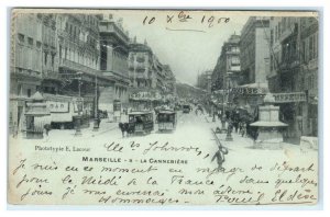 MARSEILLE, France ~ La Cannebiere Street Scene HORSEDRAWN STREETCARS Postcard 