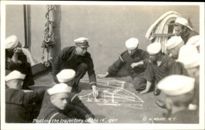 US Navy Sailors WWI Plotting Trajectory 14 Gun Real Photo Vintage Postcard