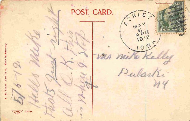 Hotel Ackley Ackley Iowa 1912 postcard