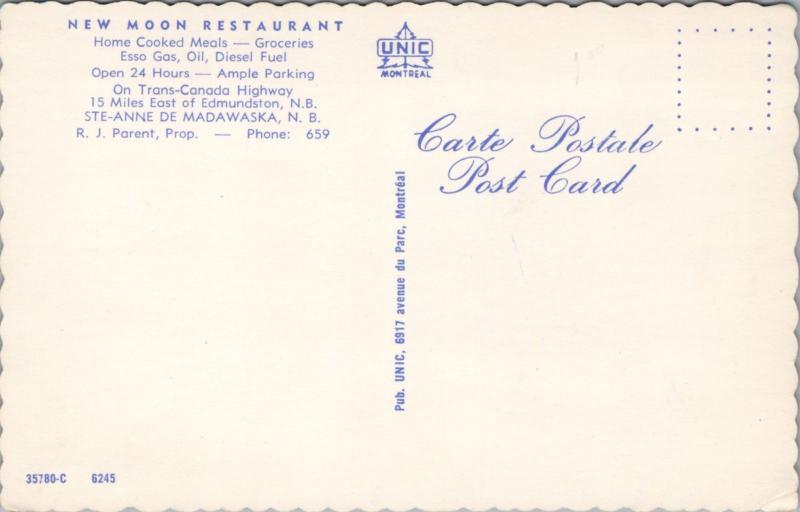 New Moon Restaurant Ste Anne de Madawaska NB New Brunswick Vintage Postcard E21