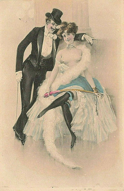 Artist Signed M.M. Vienne Topless Woman With Man French Postcard