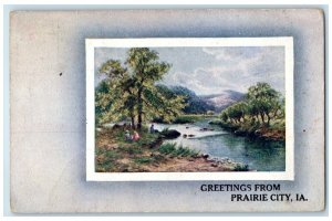 1913 Scenic View River Children Trees Greetings From Prairie City Iowa Postcard