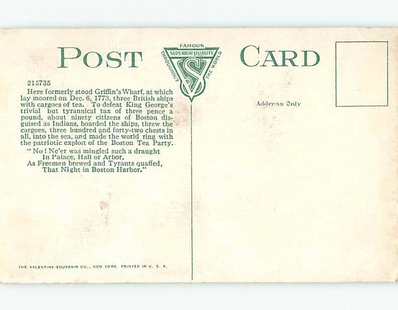 Divided-Back DRESSED AS NATIVE INDIAN MEN AT BOSTON TEA PARTY Boston MA t5607