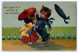 1908 Anthropomorphic Cat Bonnet With Flowers Embossed Jersey City NJ Postcard