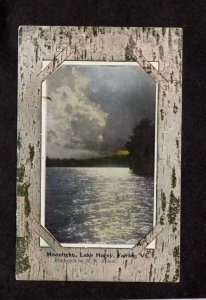 VT Moonlight Lake Morey Fairlyee Vermont Postcard Birch Bark Border B W Abbott