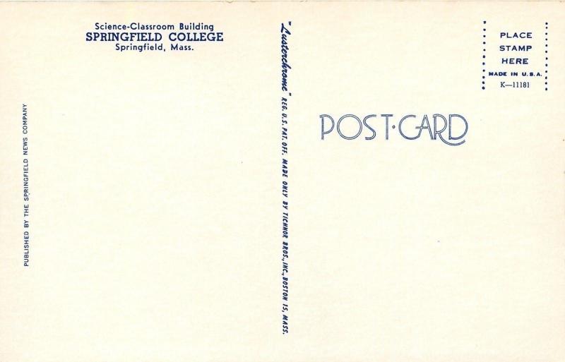 Springfield Massachusetts~Springfield College~Science Classrooms~1950s Postcard